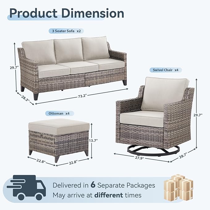 10 Piece Patio Furniture Set-High Back Outdoor Furniture Set Sectional Sofa