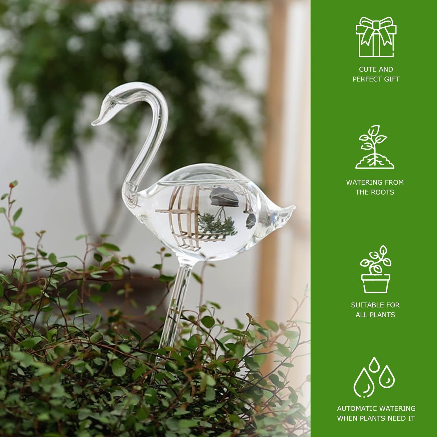 2-Pack Star-Shaped Glass Self-Watering Globes for Indoor Outdoor Plants – Automatic Irrigation Decorative Watering Bulbs for Garden Flower Pots, Patio, Home Decor (Swan)