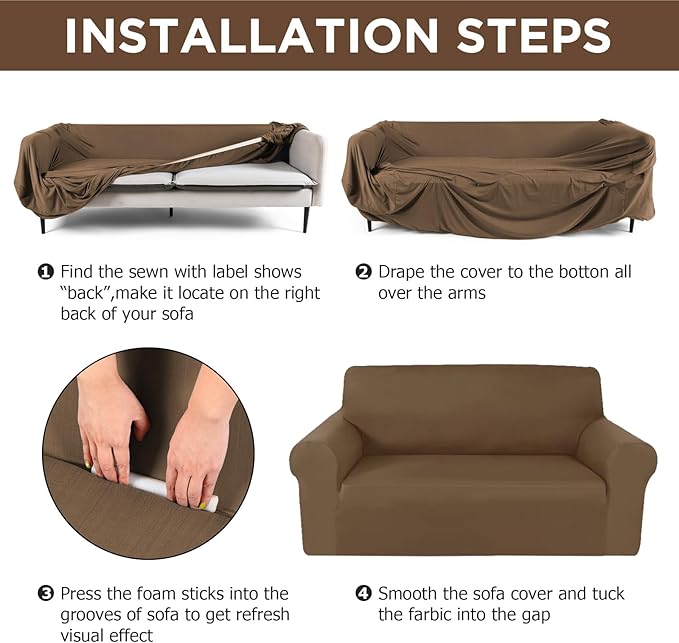 Peryiter 3 Pcs Couch and Loveseat Covers Set Sofa Cover