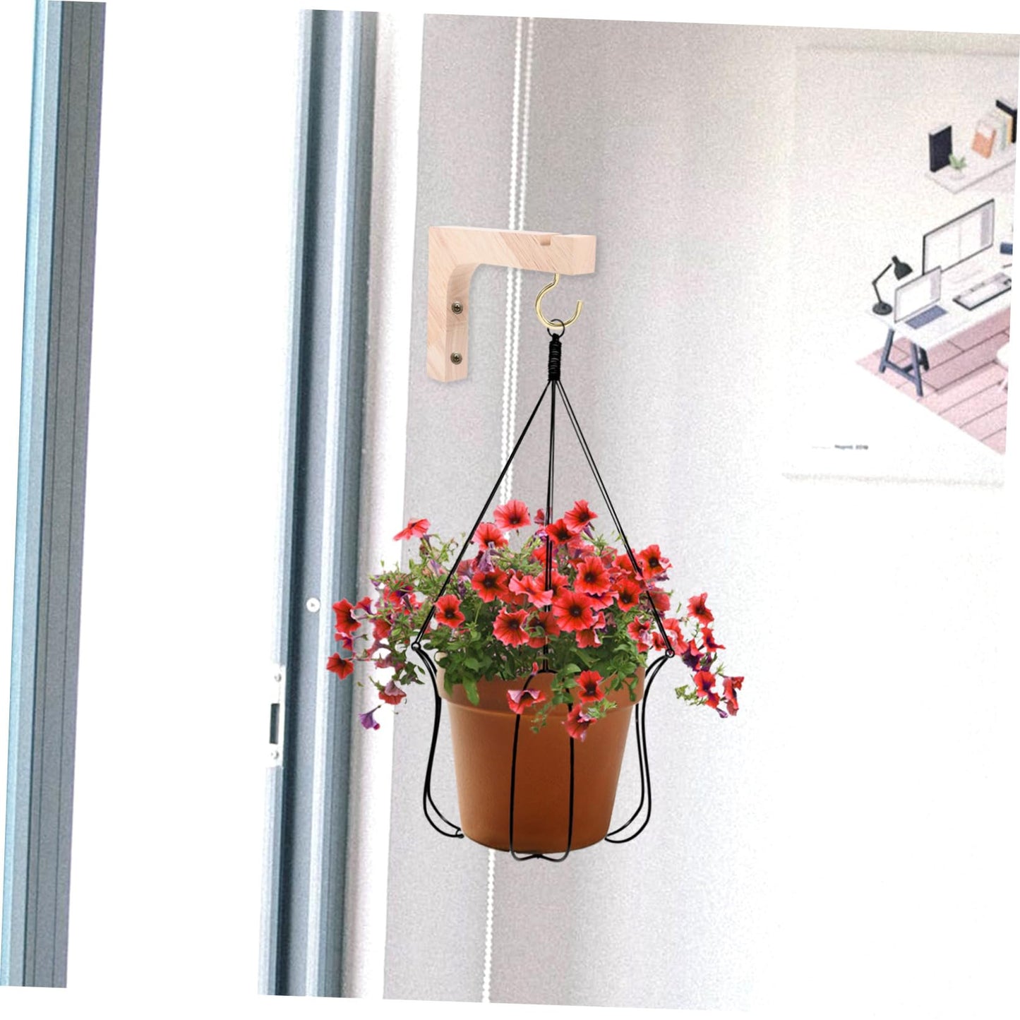 Yardenfun 2pcs Wooden Plant Hangers Heavy-Duty Wall Mount Hooks for Indoor and Outdoor Hanging Planters, Ceiling and Wall Brackets for Flowerpots, Natural Wood Finish