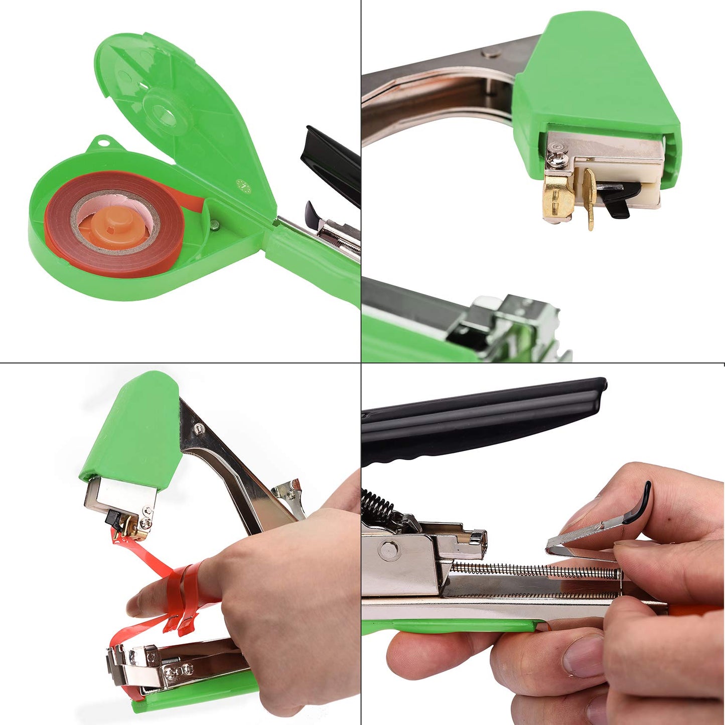 Yolando Plant Tying Machine Tape Tool for Tomatoes Peppers Grapes Cucumbers and Vining Vegetables Quickly and Easily Tie, Great for Gardeners Farmers, with Tapes, Spare Parts, Staples - Green