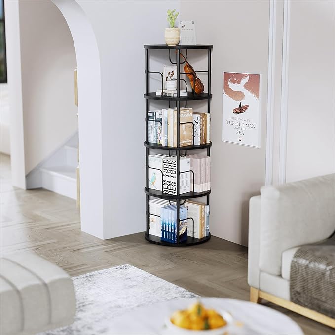 ALLSTAND Rotating Bookshelf, 4 Tier Spinning Bookshelf Tower, 360° Display