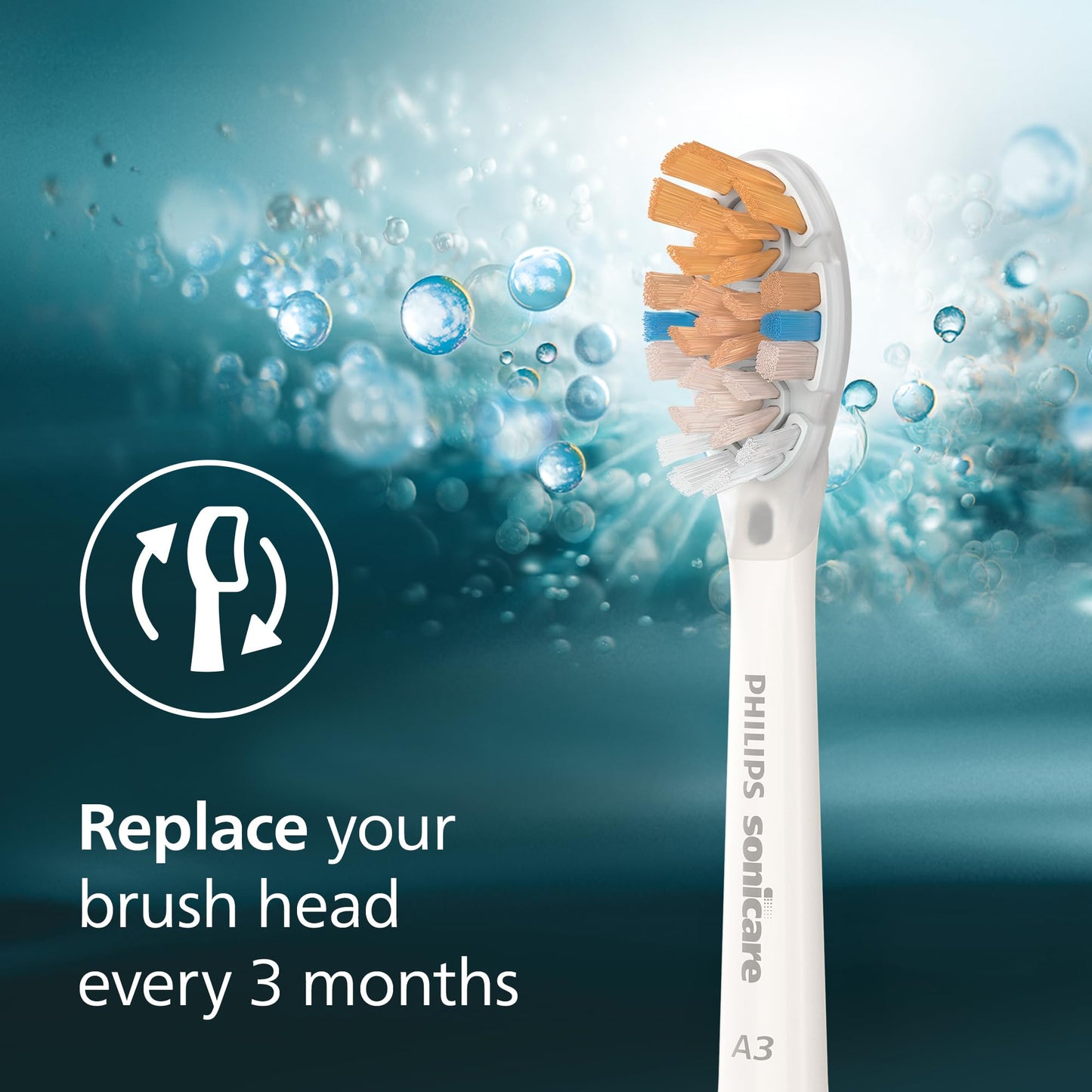 Philips Sonicare A3 All-in-One - Genuine Replacement Electric Toothbrush Heads, White, 4 Pack One Year Supply, HX9094/65