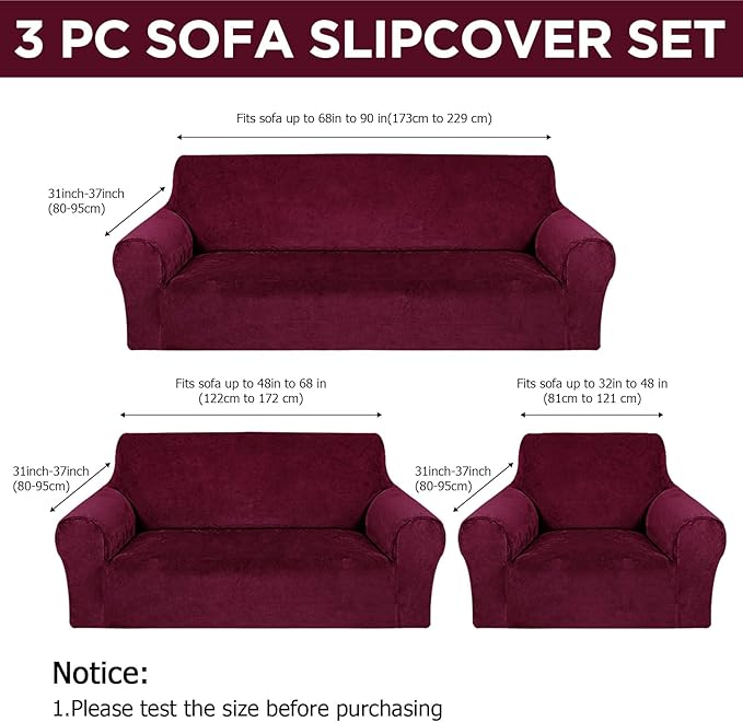 Peryiter 3 Pcs Couch and Loveseat Covers Set Sofa Cover