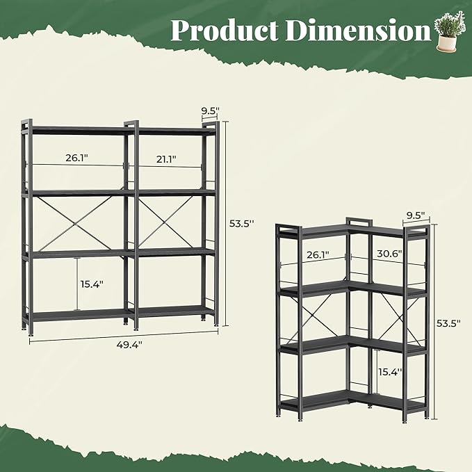 Huuger 4 Tier Bookshelf, L Shaped Corner Bookshelf