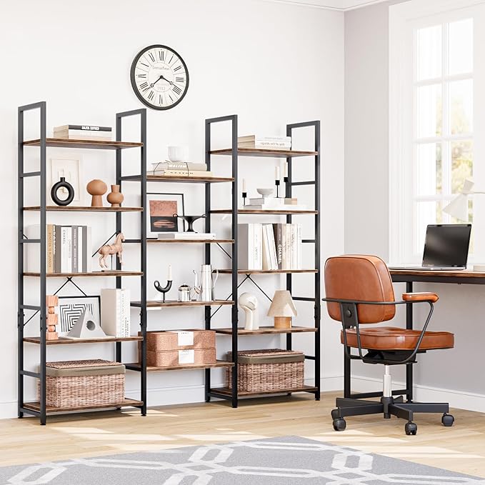 NUMENN Triple 5 Tier Bookshelf, Wide Book Shelf