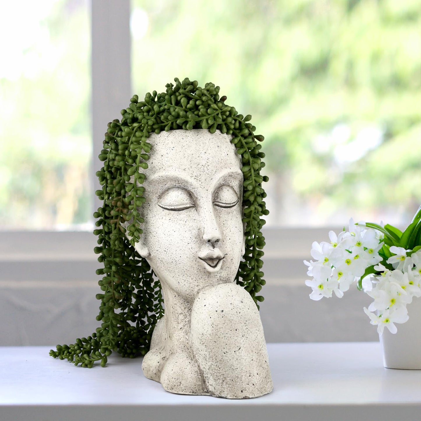 FIMOFIDRE Face Head Planter Pots for Indoor Outdoor Plants Large Flower Pots Unique Succulent Planter with Drainage Hole Creative Lady Pot Resin Women Statue Vase Garden Decor- 11.4 x 8.7 x 5.5 Inch