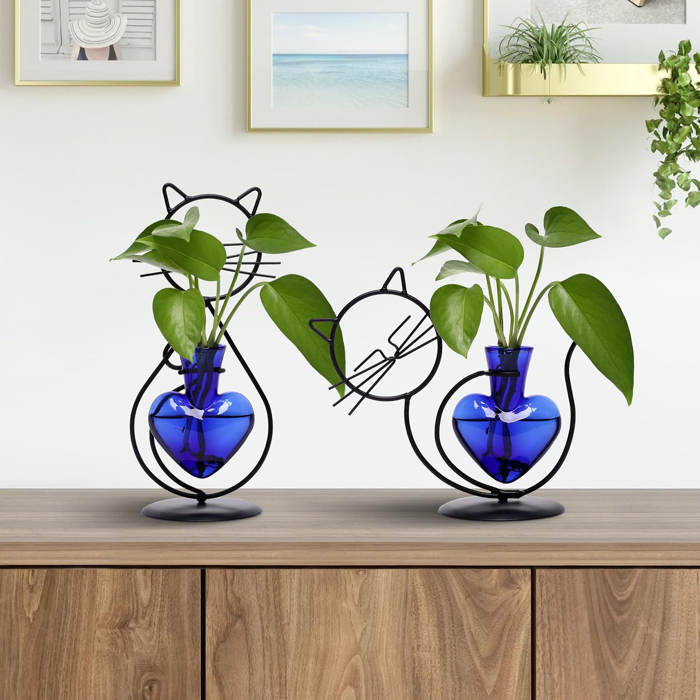 Plant Terrarium Plants Propagation Station Cat Lover Gifts for Women Home Office Decor Cat Desk Accessories
