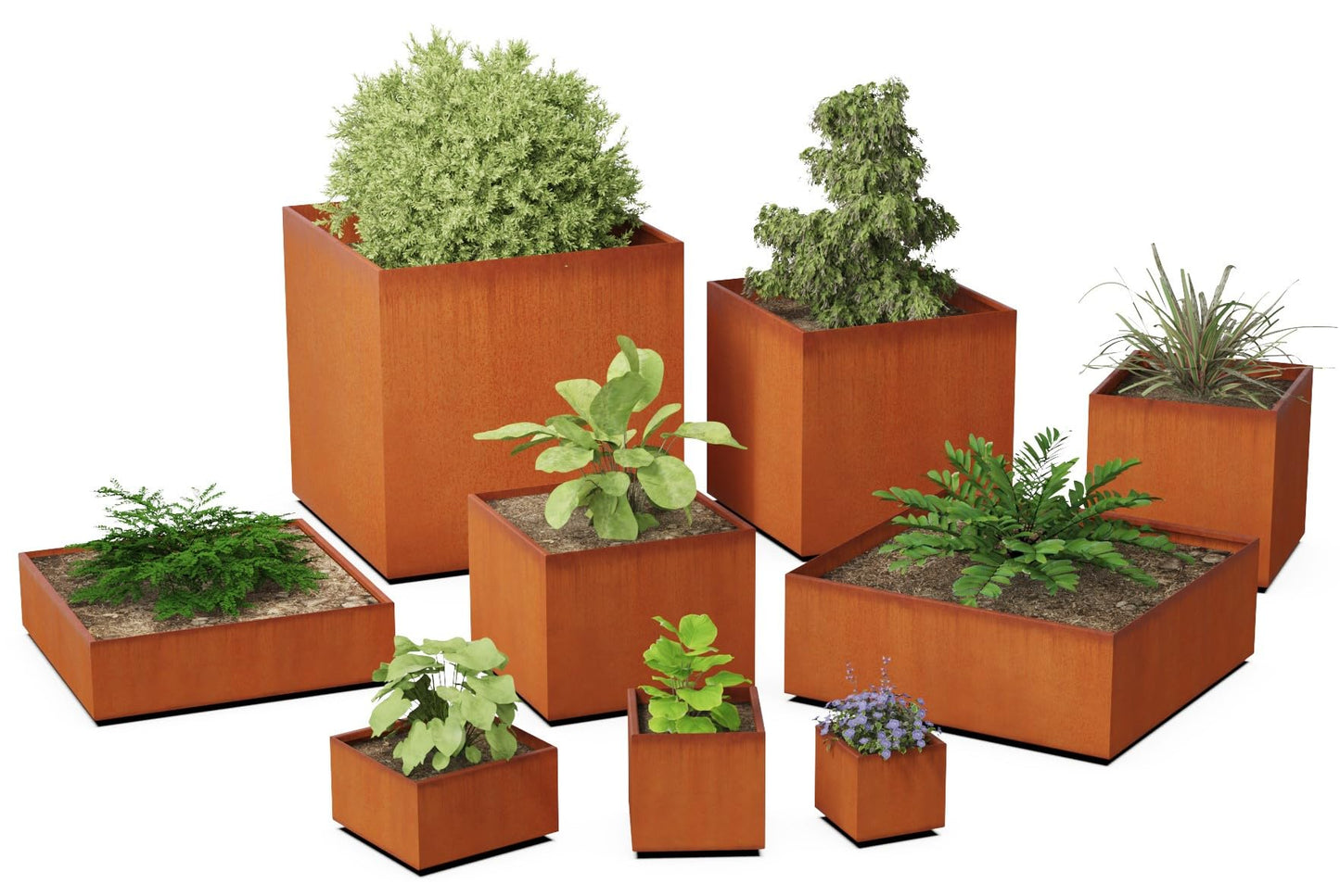 Plantercraft Corten Steel Planter 20" Cube Square Metal Garden Box Heavy Duty | Made in USA | Fully Assembled | Commercial Residential | with Drain Holes