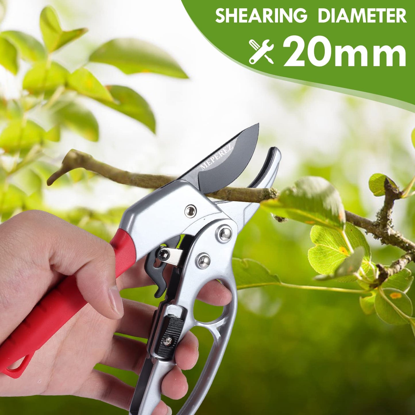 MEPEREZ Premium German-Made Pruning Shears – Ergonomic, Heavy-Duty Hand Pruners Designed for Precision Cutting of Plants; Ideal for Gardeners and Individuals with Arthritis or Reduced Hand Strength