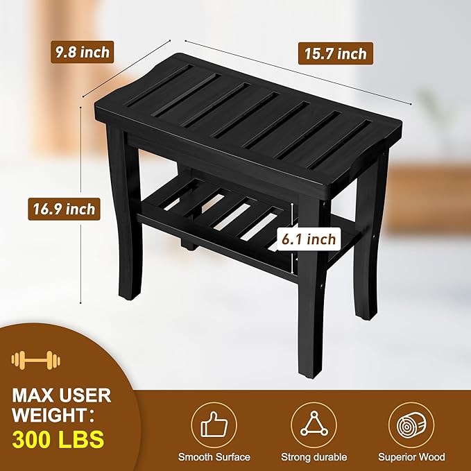 Bamboo Black Shower Bench Stool Shower Chair Seat Adult Women Her Sister Aunt