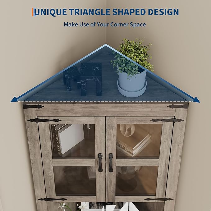 GarveeHome Tall Corner Cabinet, Farmhouse Corner Storage Cabinet