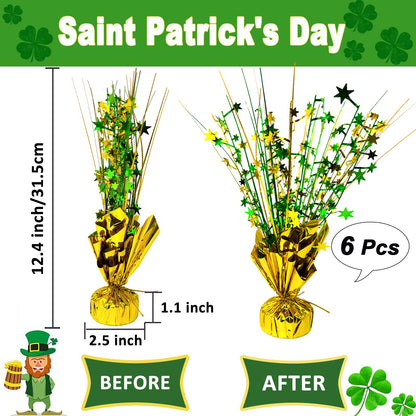 FUBININA 6 Pc St. Patrick's Day Party Decoration Metallic Foil Spray Centerpieces Star Burst Tabletop Decor for Irish St Patty's Day Jungle Animal Birthday Holiday Graduation Hawaiian Party Green Gold