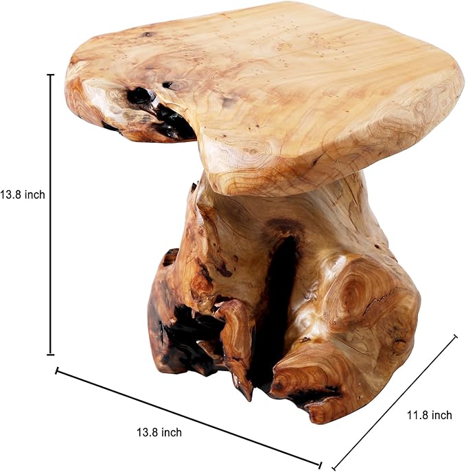 13.8" Cedar Stump Stool, Natural Wooden Side Table, Plant Stool, Live Edge