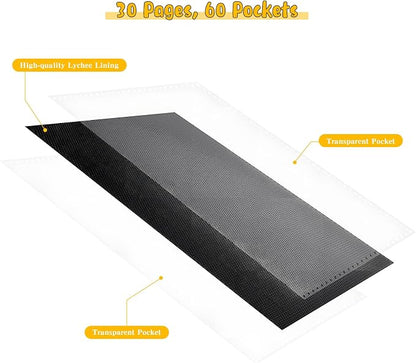 Jumbo Card Binder for PKM– WITHYU PU Leather Ringless Card Collection Binder with 60 Pockets, 5.7'' x 7.9''Card Holders Storage Album for Game Card (Carbon Black)