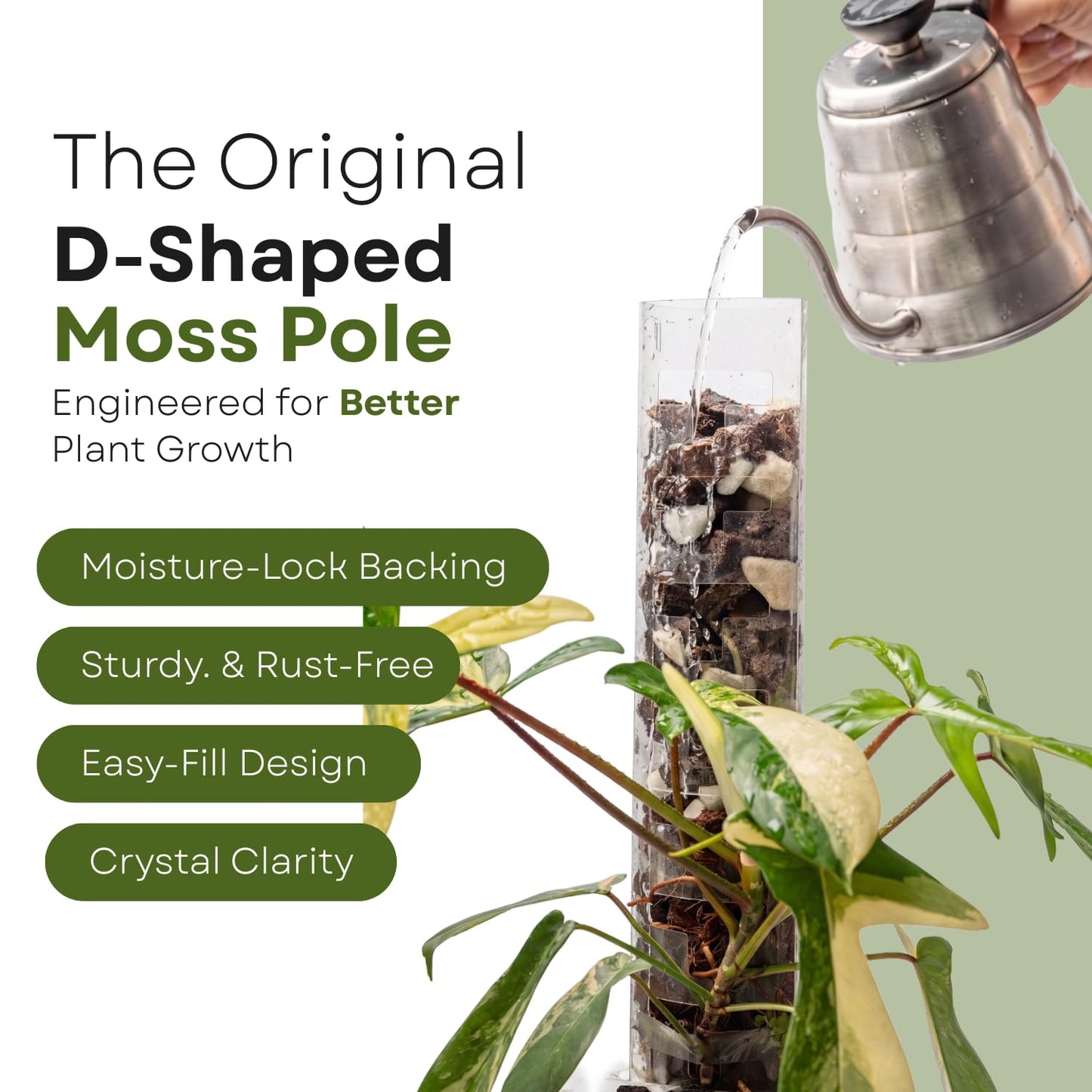 THICCLY V3 GrowPole Medium 5 Pcs - Front Opening Plastic Moss Poles for Climbing Plants, D-Shaped Moss Pole for Monstera Plant Support Plant Climbing Pole, Plastic Plant Pole Support for Philodendron