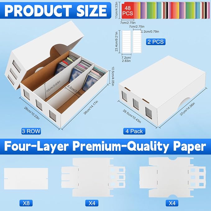 4 Pack Trading Card Storage Box, 9400+ Count Card Storage Box with 48 Card Divider White Sports Card Storage Box Cardboard Card Organizer Box Bulk Card Case Trading Card Box for Soccer Basketball Card