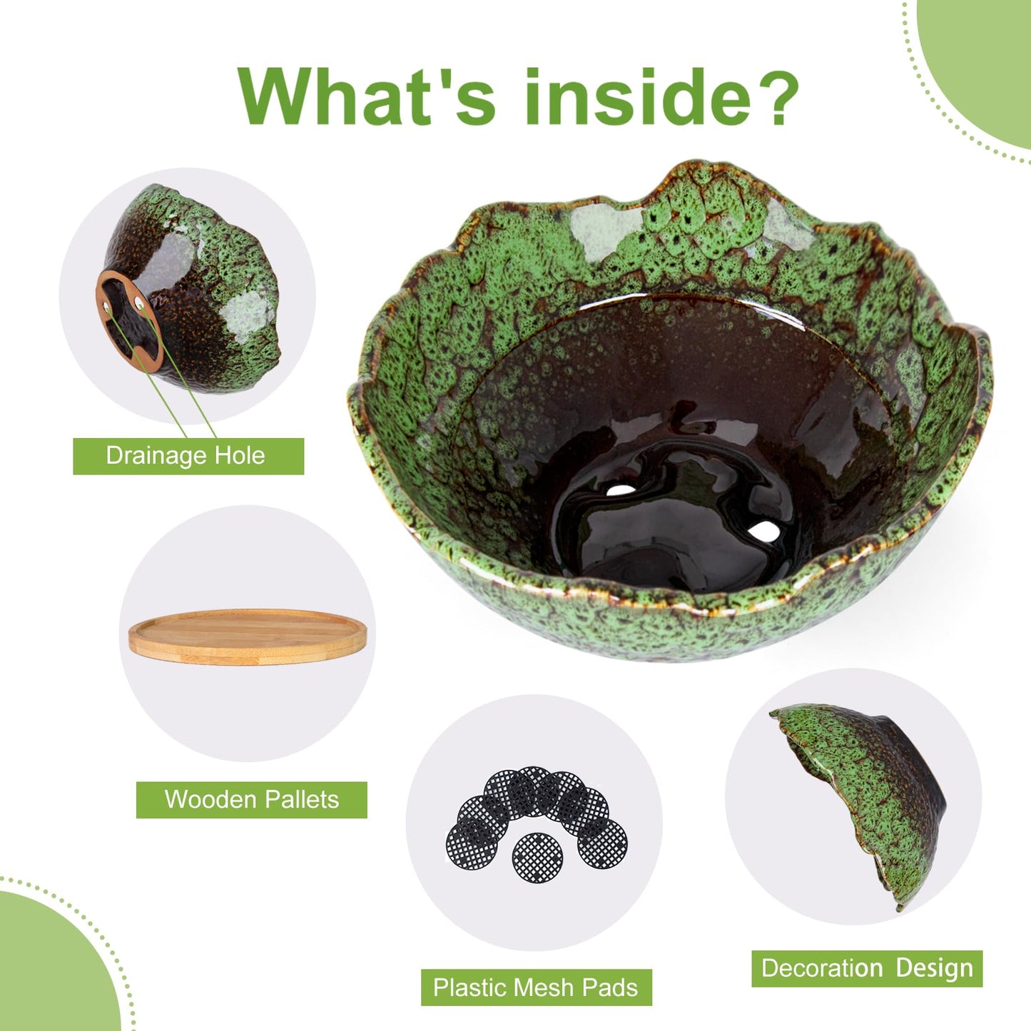 ARTKETTY Bonsai Pots, 9.06 Inch Succulent Pots with Drainage and Saucer, Ceramic Pots for Indoor Cactus Plants Unique Flower Plant Pots Round Bonsai Tree Planters Windowsill Desk Decor