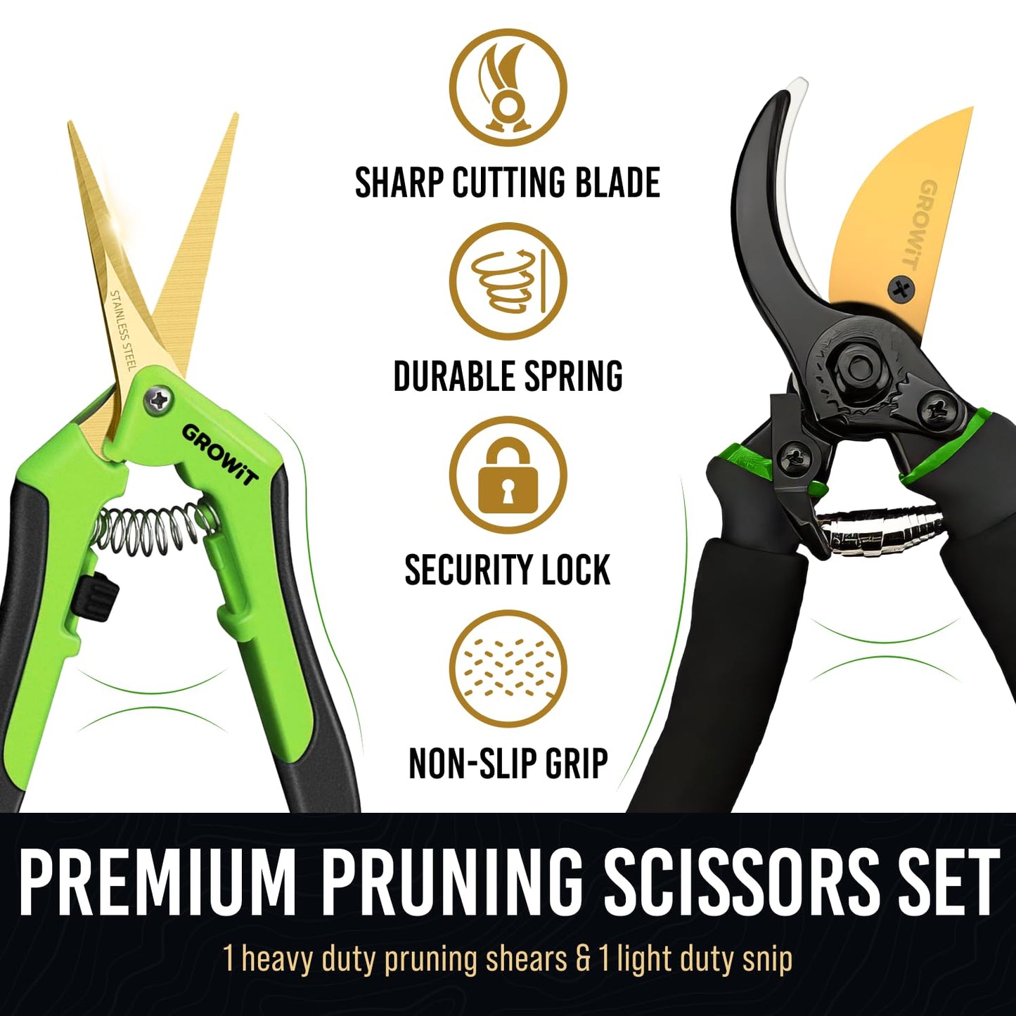 8.5" Professional Bypass Pruning Shears & Gardening Scissors Set - Super Sharp Premium Garden Shears | Pruning Shears For Gardening, Garden Hedge Clippers Handheld Pruners - Garden Scissors