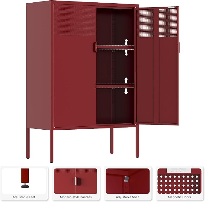 Metal Storage Cabinet, 2 Door TV Stand, Metal Mesh Accent Cabinet, Magnetic