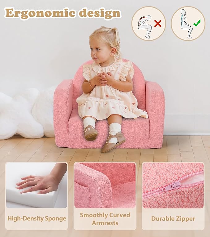 Foryoomi Kids Couch, 2-in-1 Soft Toddler Couch Fold Out