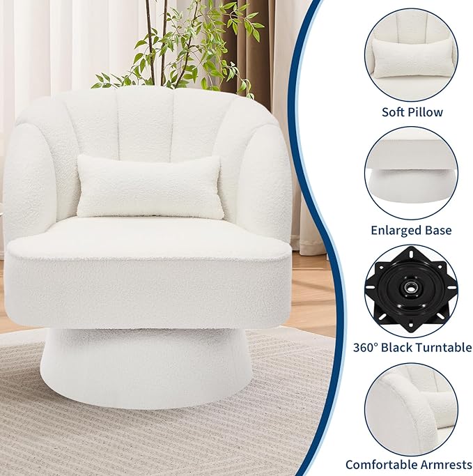 Garvee Ultra-Plush Swivel Accent Chair, 360° Barrel Lounge Chair