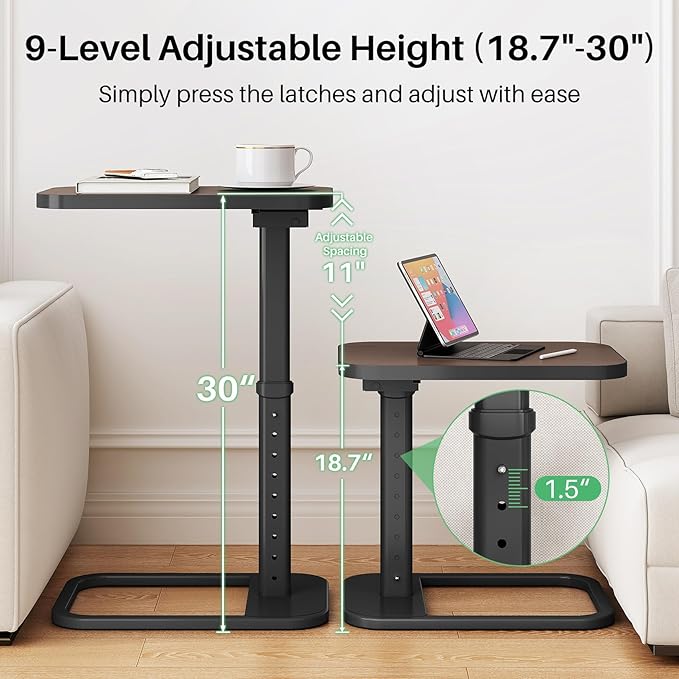 Kitstorack TV Tray Table, Adjustable Height & Rounded Metal Corners, Snack Table