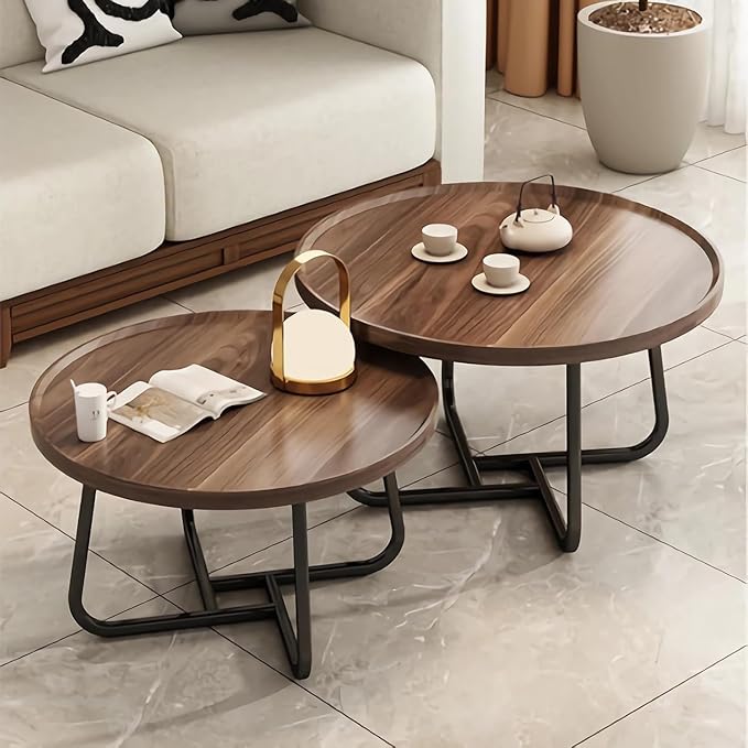 Round Nesting Coffee Table Set of 2, Mid Century Modern, Center