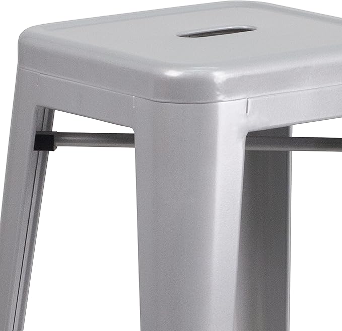 Flash Furniture Commercial Grade 30" High Backless Silver Metal Indoor-Outdoor