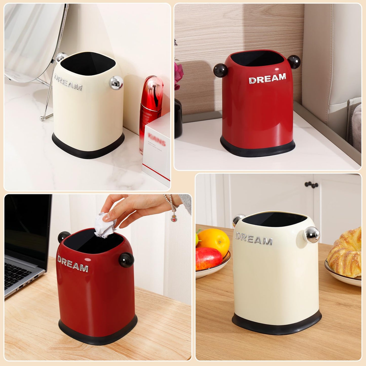 MiaLi White Desktop Trash Can, PP Small Waste Bin for Desk, Coffee Table, or Vanity,Mini Countertop Trash Can for Office or Bathroom (White)