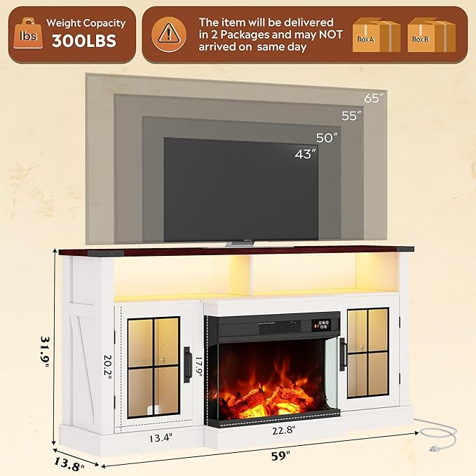 WLIVE 3-Sided Glass Electric Fireplace TV Stand