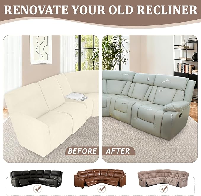 ALIECOM 100% Waterproof Recliner Sectional Couch Covers L Shape Stretch Corner