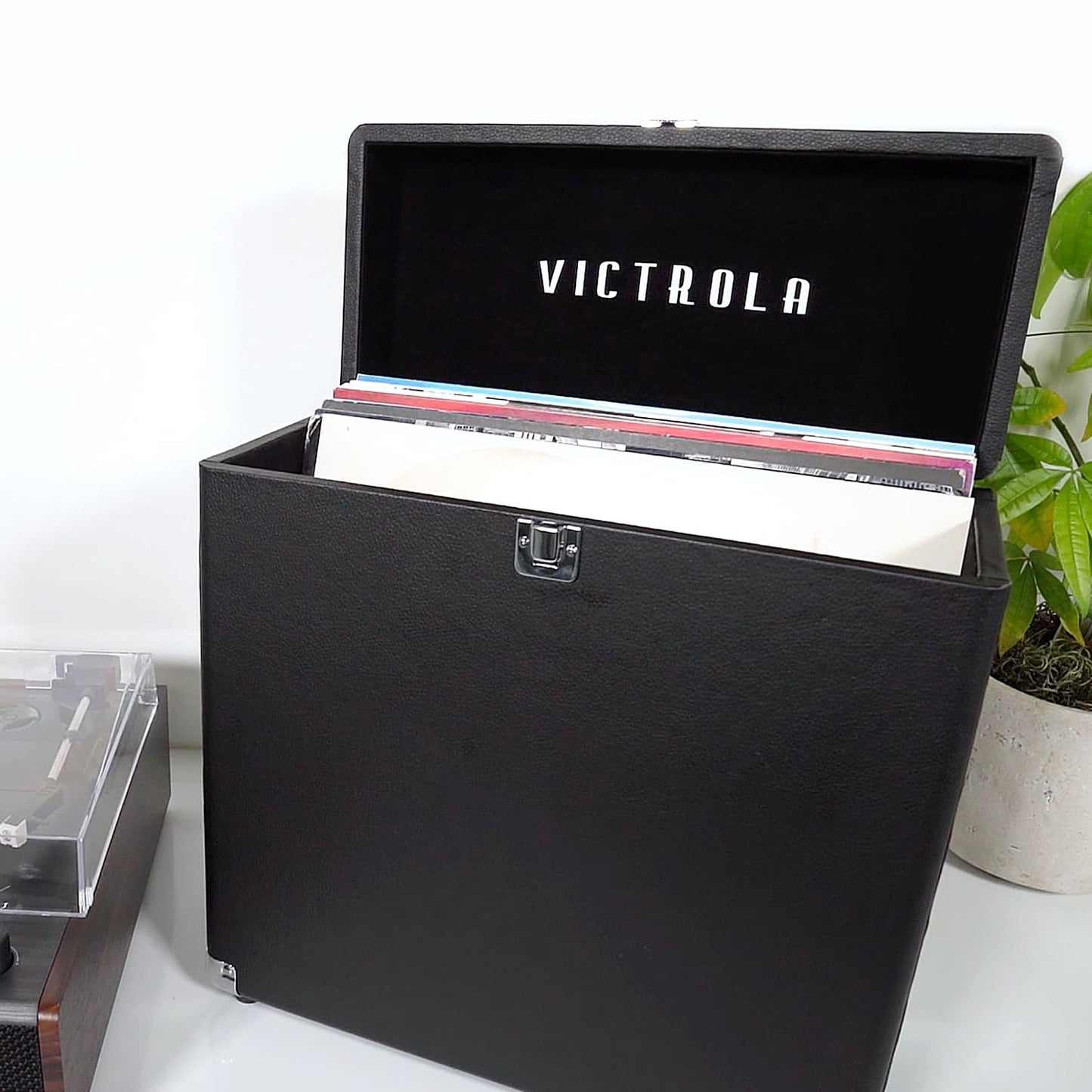 Victrola Collector – Record Storage Case – Holds 30+ Vinyl Turntable Records, Heavy-Duty Hardware, Hinges, & Smart Metal Corners, Portable with Easy-Carry Handle (Turquoise)