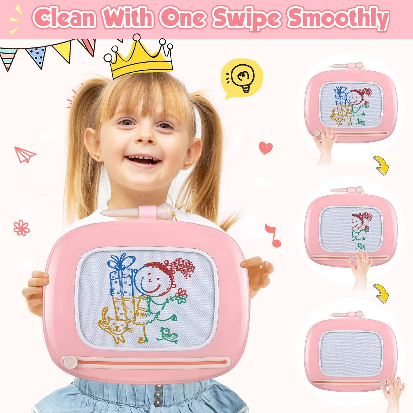 Smasiagon Toddler Toys Age 1-2 Year Old Boys Girls, Magnetic Drawing Doodle Board Pad Educational Learning Toys for 1 2 3 Year Old Boys Girls Gifts Birthday Party (Soft Pink)