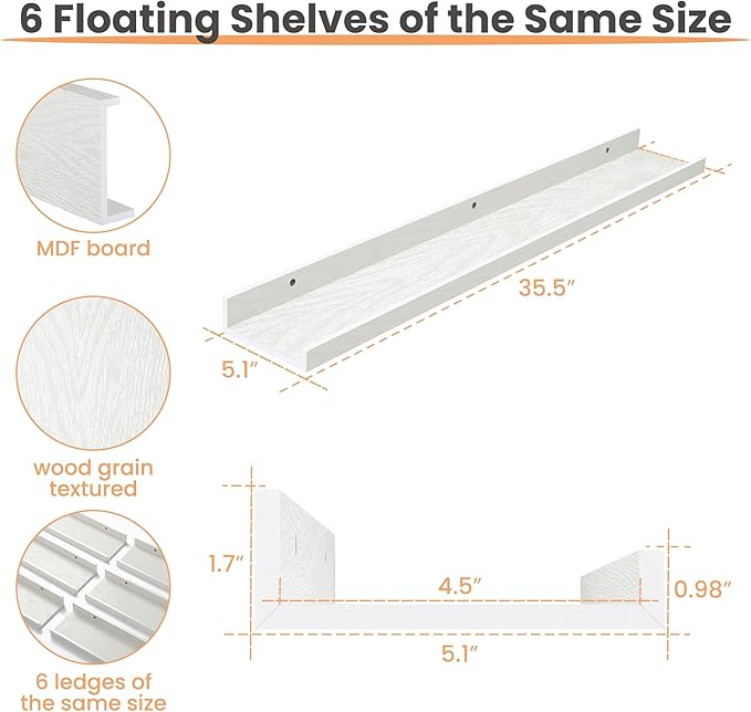 upsimples Floating Shelves for Wall, 35.5 Inch Shelves for Decor Storage Set of