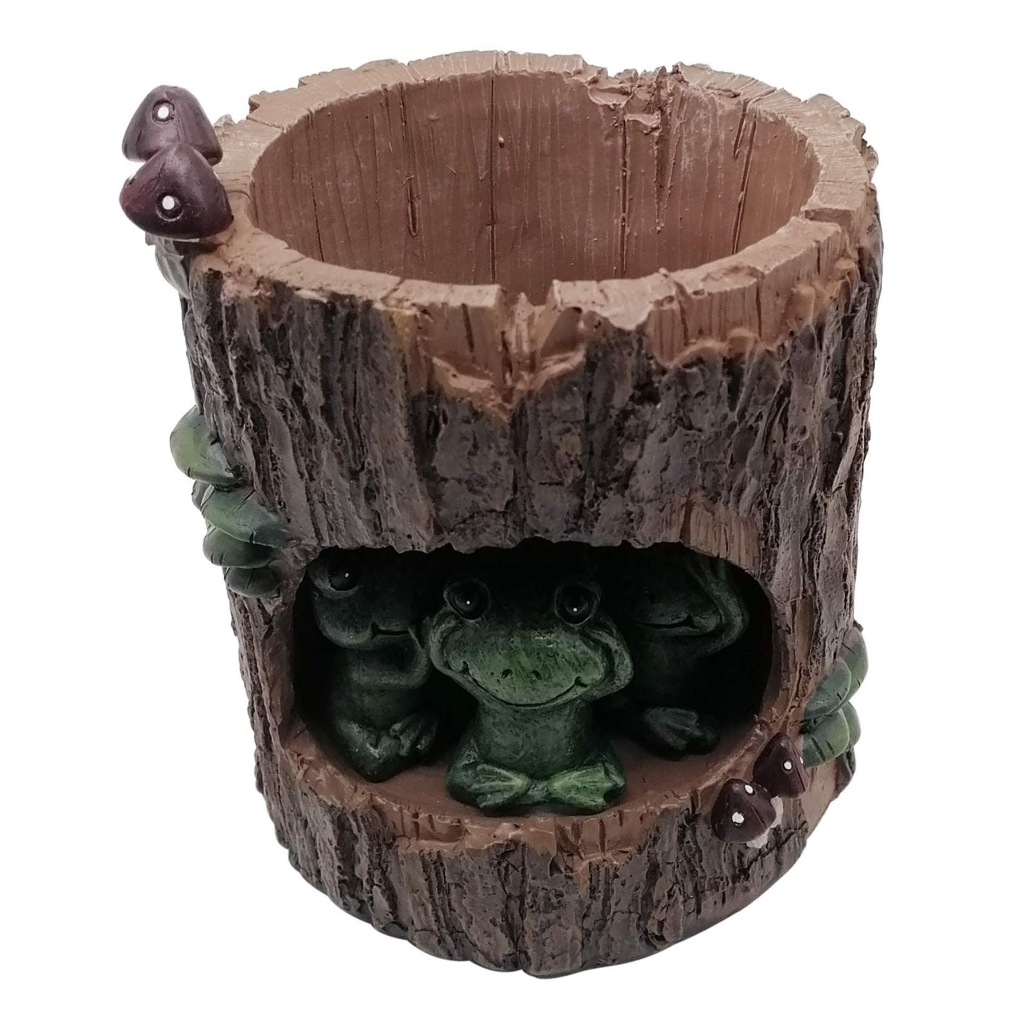 EMiEN Resin Cute Small Succulent Pots with Drainage,Succulent Planters,Air Plant Flower Pots Cactus Faux Plants Containers,Animal Planter (Big Frog Tree Hole)