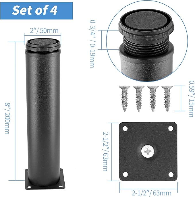 8 Inch Metal Furniture Legs Stainless Steel Adjustable Legs Black Metal Legs
