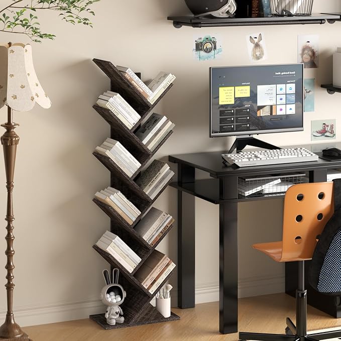 SHEEPAM 10 Tier Tree Book Shelf, Floor Standing Wood Bookshelf