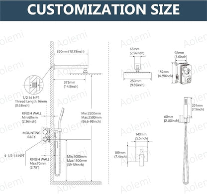 Aolemi Shower Faucet Set Rain Shower System with Handheld Spray Bathroom Shower Combo Rough-in Valve and Shower Trim Kit Included Polish Chrom 10 Inch Wall Mount Shower Head