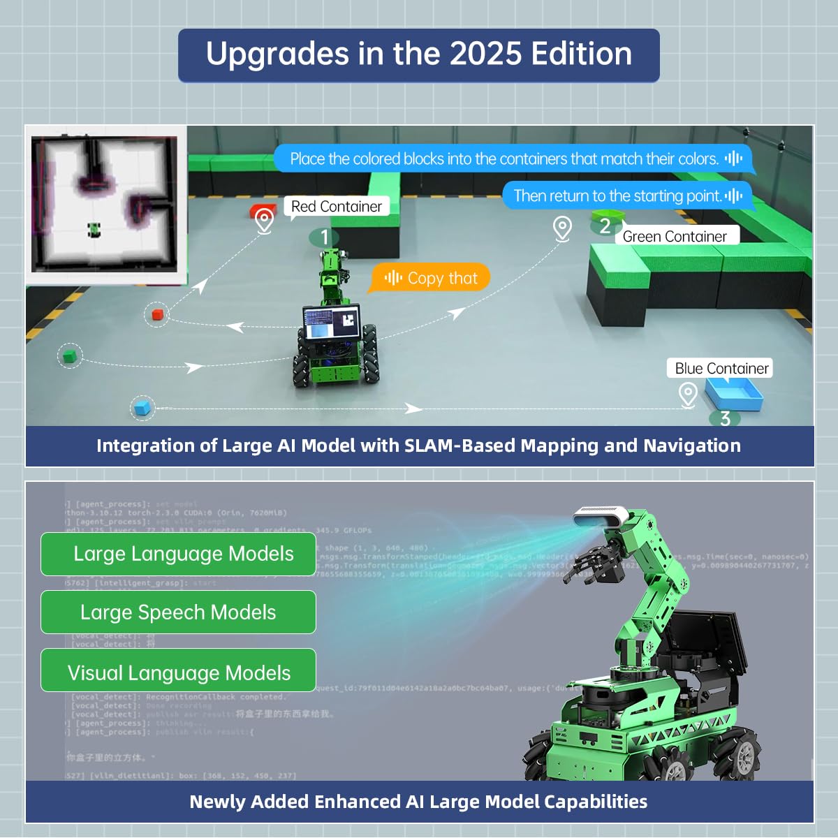 HIWONDER Robot Car with ChatGPT Large AI Model ROS2 ROS1 Education Lidar SLAM Mapping Navigation AI Vision 6DOF Robotic Arm Voice Control Smart Sorting, JetRover Standard Kit & Jetson Orin Nano 8GB