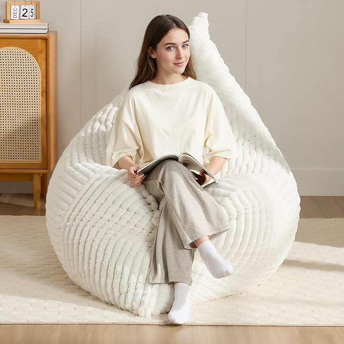 3-in-1 Giant Bean Bag Chair for Adults & Kids, Convertible Floor Sofa to