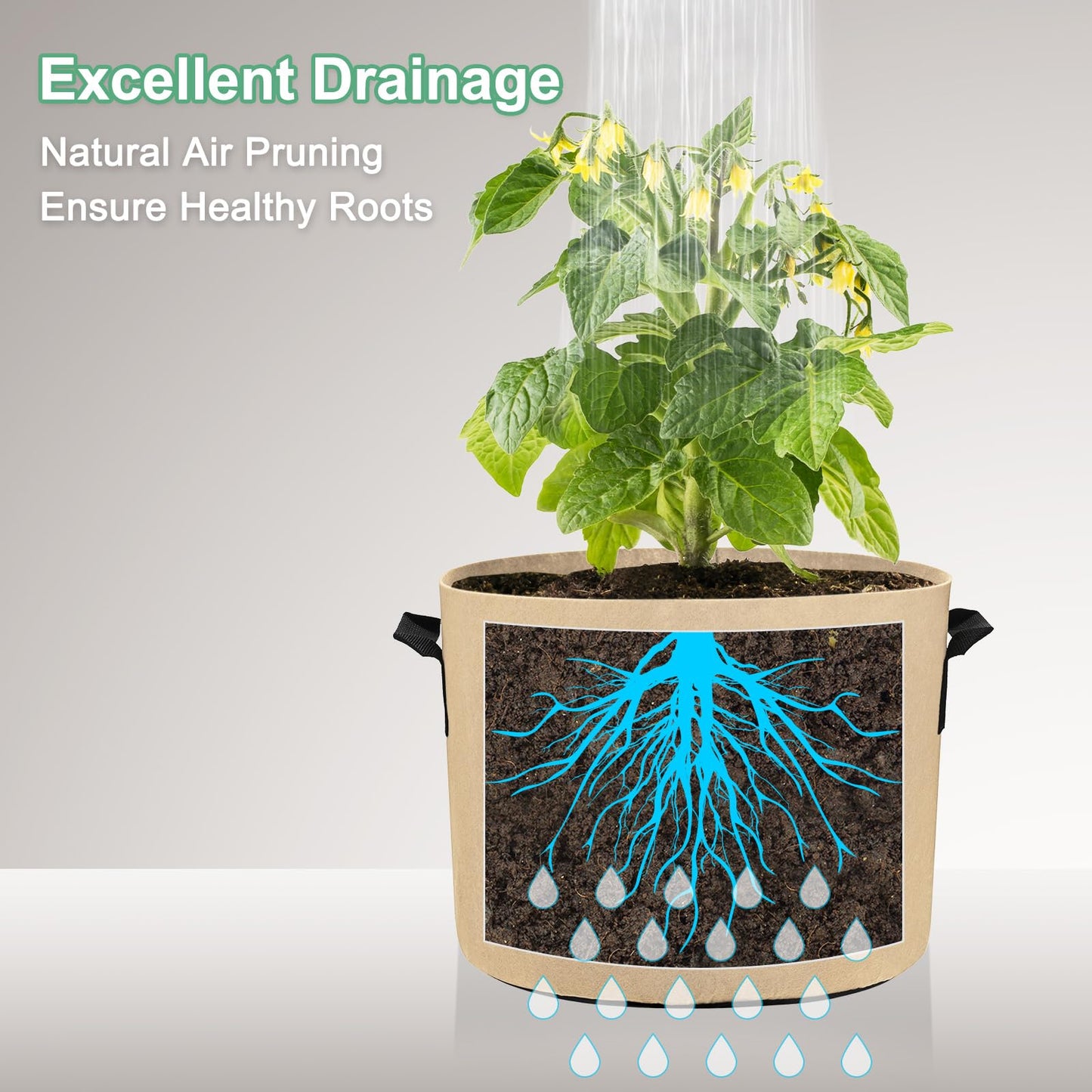 M METERXITY 5-Pack Plant Grow Bags 3 Gallon Grow Bags 300G Thickened Fabric Pots with Durable Handles Plant Garden Grow Pots for Fruits/Vegetables/Flowers/Plants [Khaki]