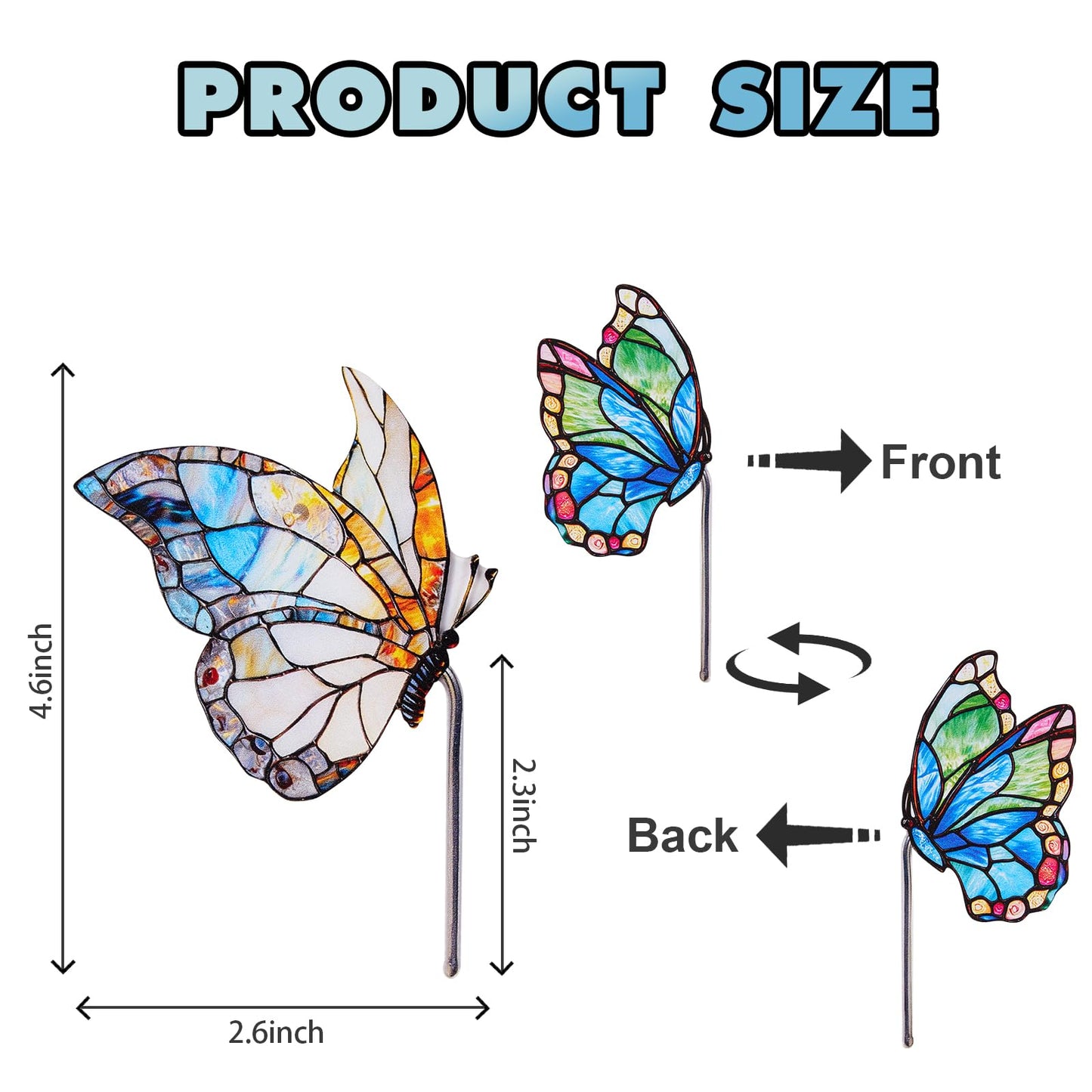 GTUDOR Flower Pot Decoration, 2Pcs Acrylic 2D Butterfly Plant Pot Hugger, 4.6 Inch Stained Butterfly Garden Stake Ornament Insert Decor for Indoor Patio (B)
