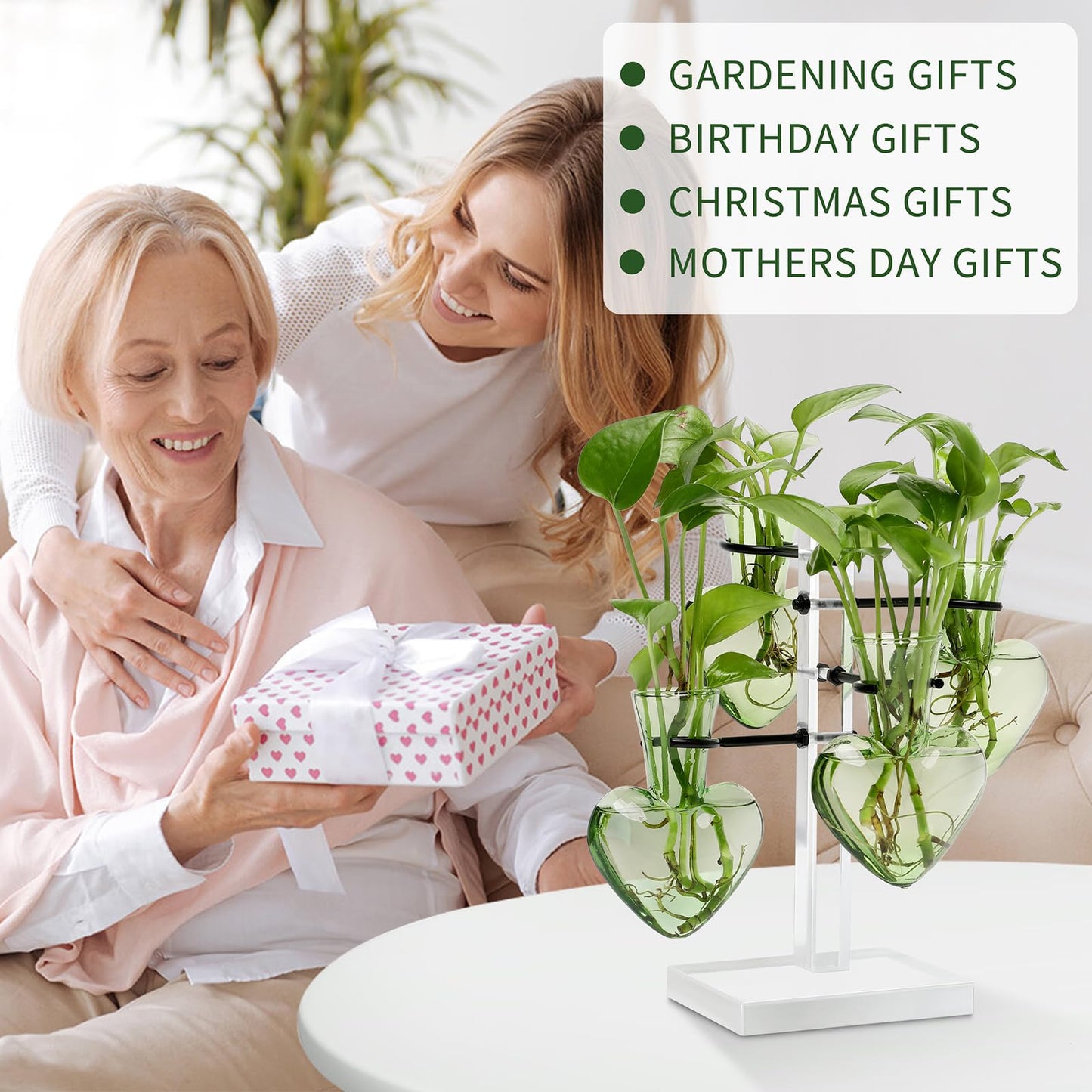 YYHglass Clear Plants Propagation Stations Terrarium Kit Birthday Gift for Women for Indoor Home Office Decor Acrylic Plant Accessories - 4 Love Hear Vase