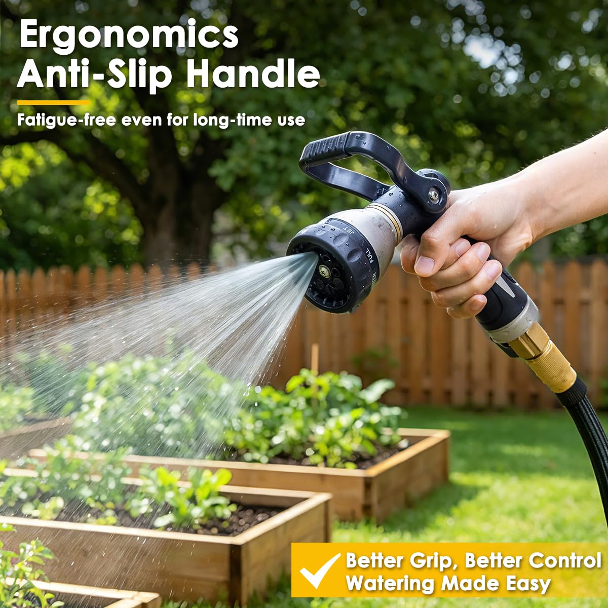 FANHAO Heavy‑Duty Metal Fireman Style Hose Nozzle, High Pressure Garden Water Sprayer with 8 Spray Patterns, Lever Control Ergonomic Grip Garden Sprayer for Lawn, Car Washing & Outdoor Cleaning