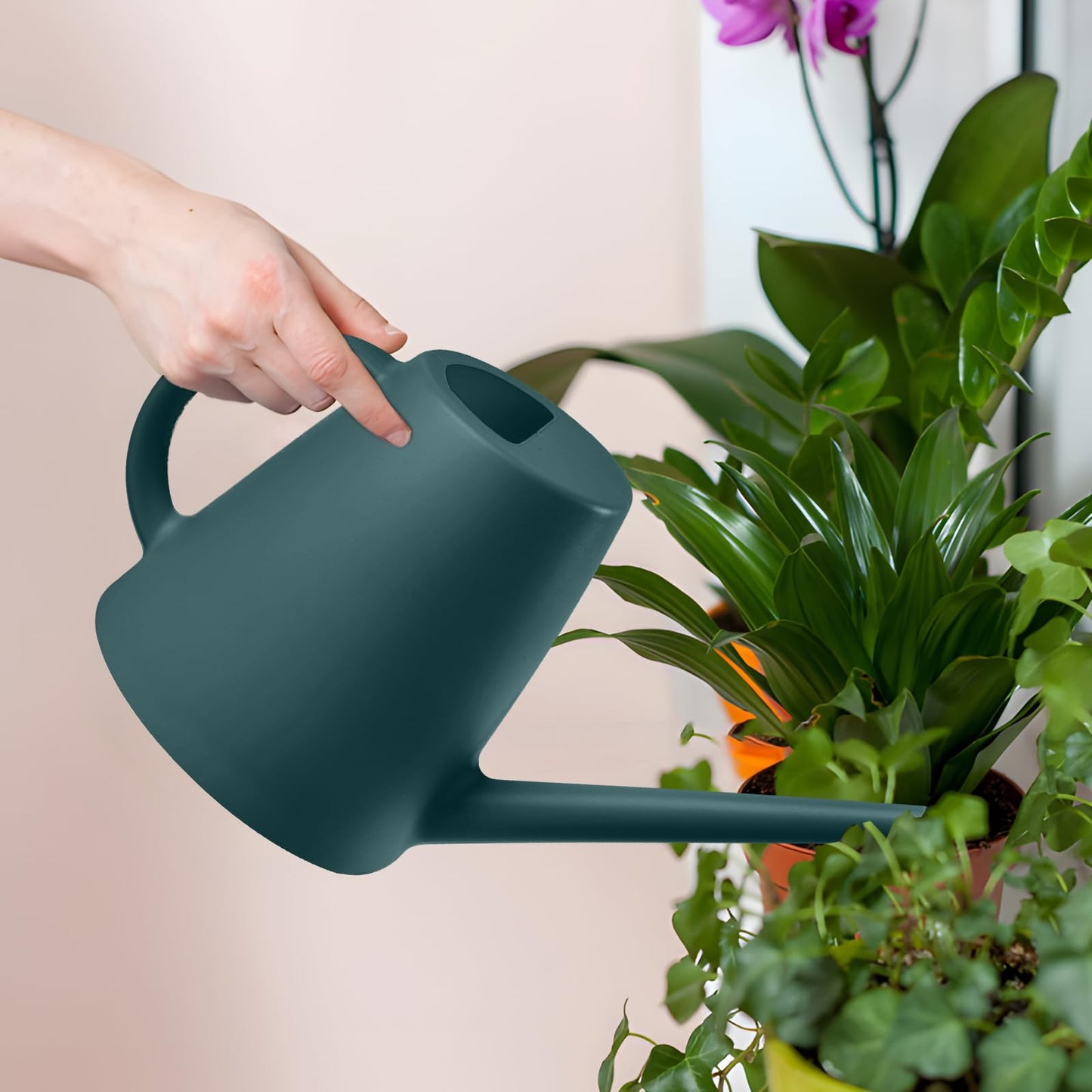 ZXJ Grip Plant Watering Cans for Indoor and Outdoor Home Garden Plants - with Long Spout - Blackish Green - 1/2 Gallon