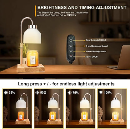 TOACSUCP Candle Warmer Lamp with 3 Bulbs, Adjustable Height Dimmable Candle Warmer with Timer, Compatible with Large Jar Candles, Candle Lamp with Charming Gift Box Ribbon for Her/Him(White)