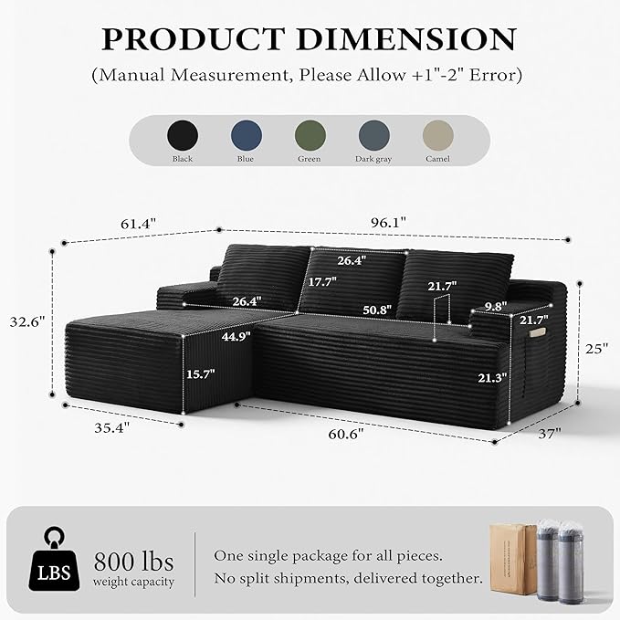 96" Sectional Couches for Living Room Cloud Couch Sofa