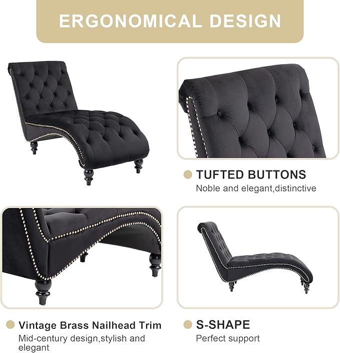 Chaise Lounge Indoor, Velvet Upholstered Lounge Chair Button-Tufted Armless