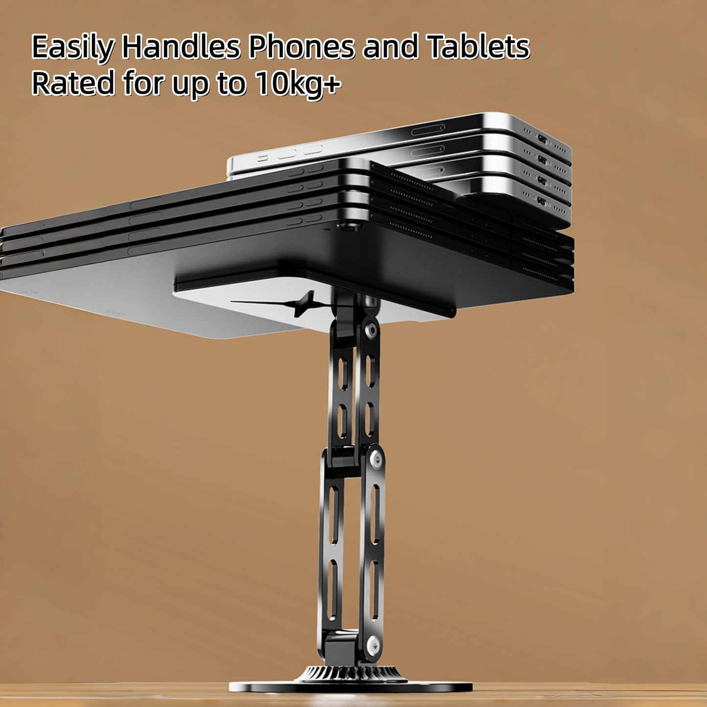 Briteroh All-Metal Cell Phone Stand 360° Rotatable & Height Adjustable - 25KG Super Load-Bearing, Foldable Desk Stand for Phone, Compatible with iPhone 17/16/15/14 (Black)